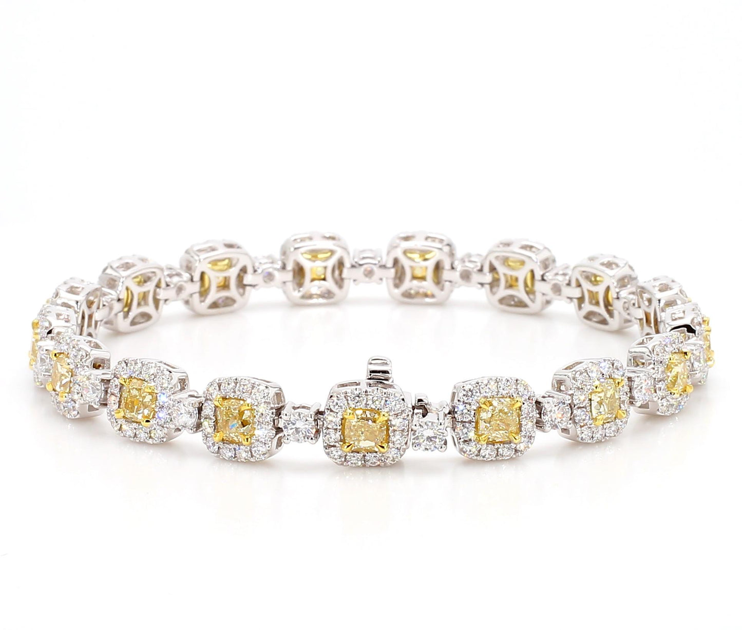 Natural Yellow Cushion Diamond 8.98 Carat TW Gold Tennis Bracelet