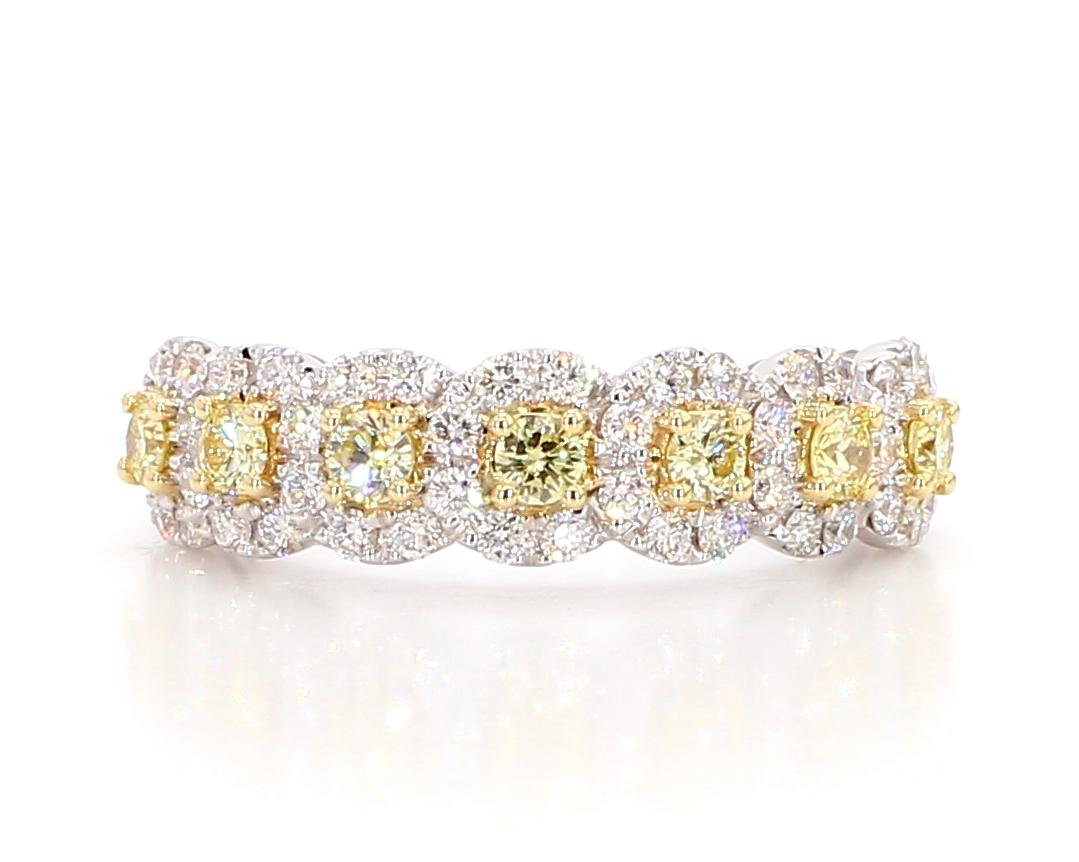 Natural Yellow Round Diamond .86 Carat TW Gold Wedding Band