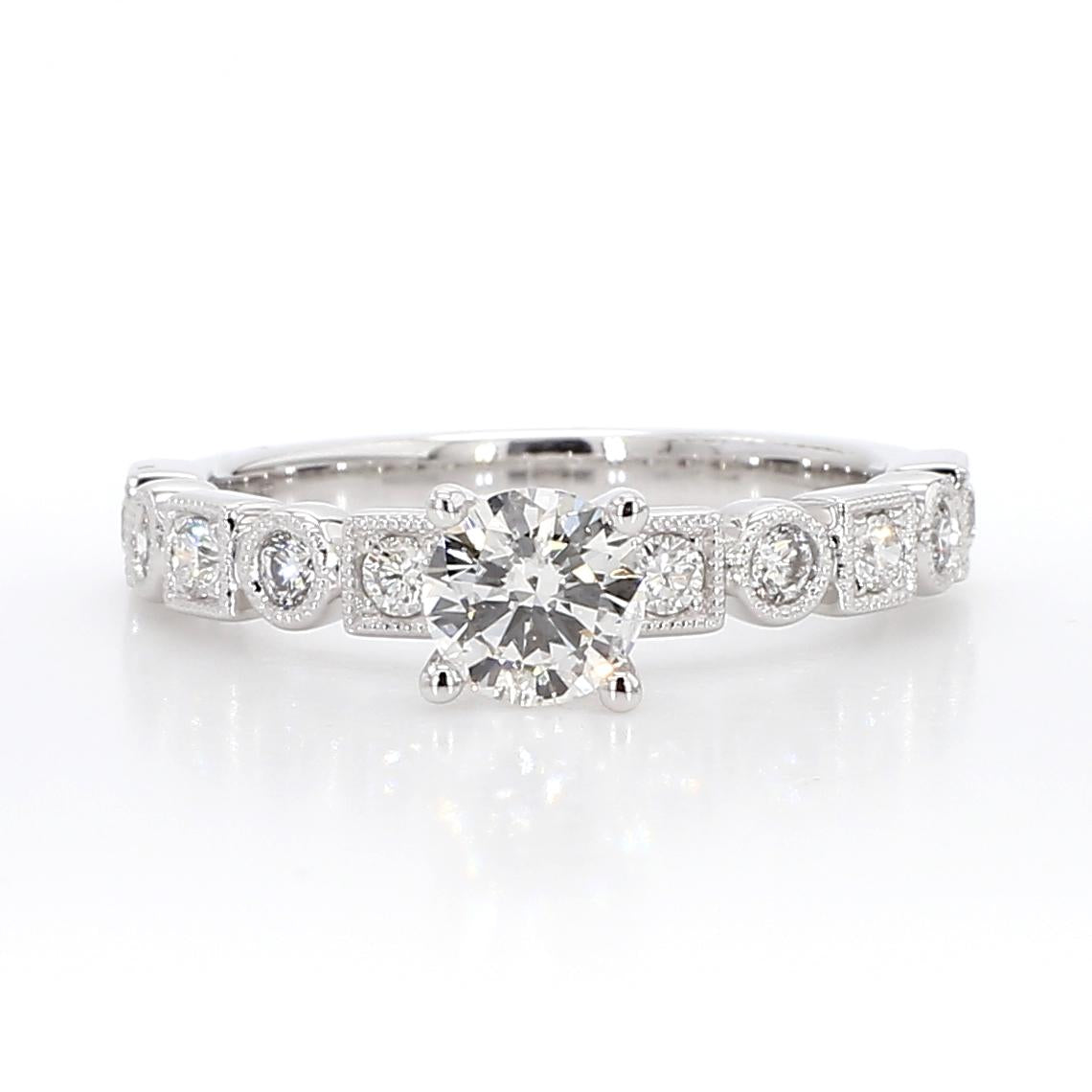 Natural White Round Diamond .83 Carat TW White Gold Cocktail Ring