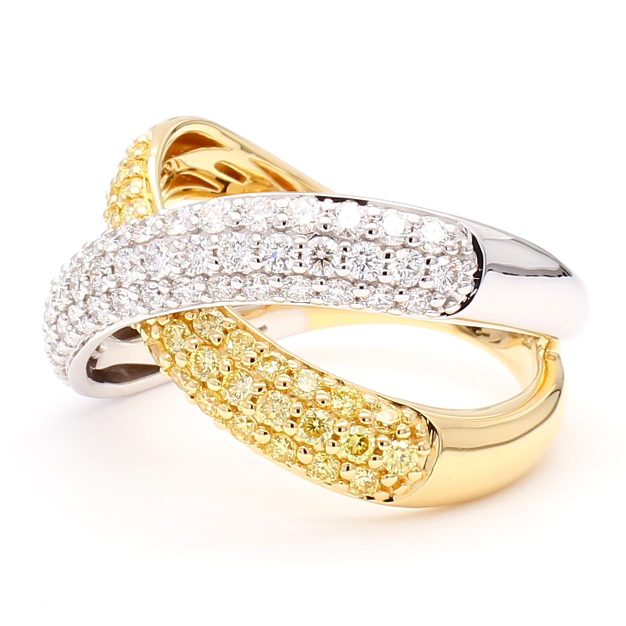 Natural Yellow Round and White Diamond .99 Carat TW Gold Cocktail Band