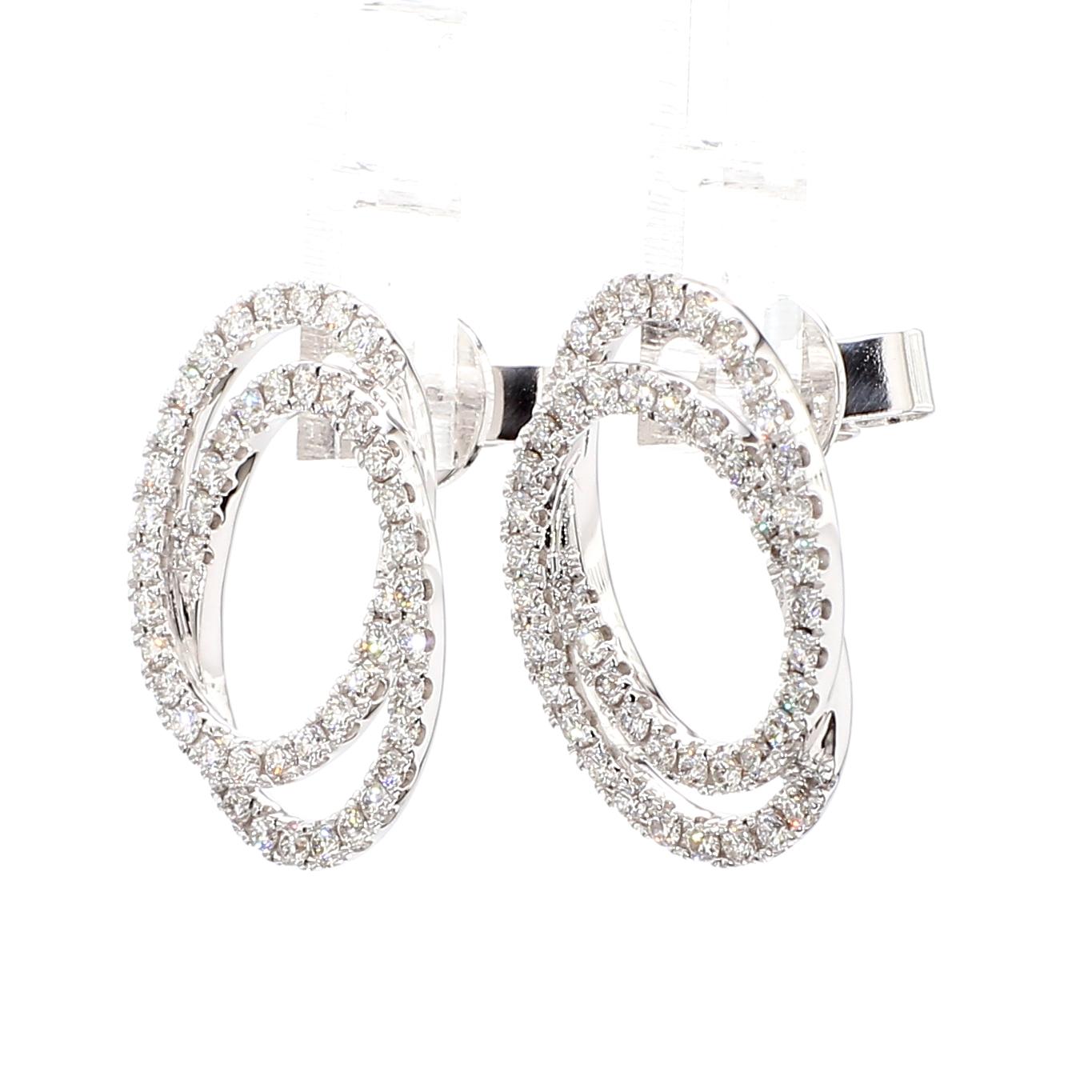 Natural White Round Diamond 0.85 Carat TW White Gold Stud Earrings