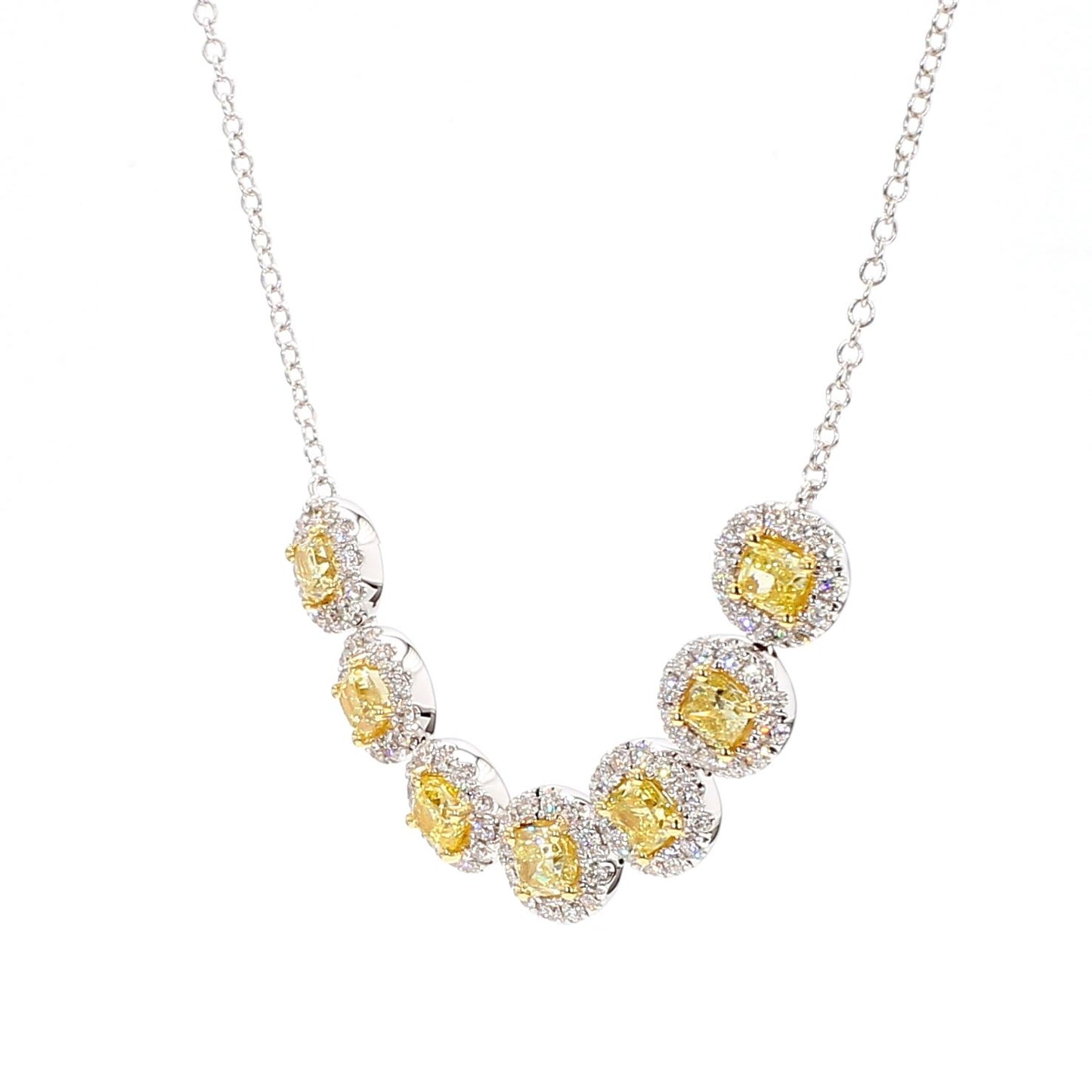 Natural Yellow Cushion Diamond 2.81 Carat TW Gold Drop Necklace