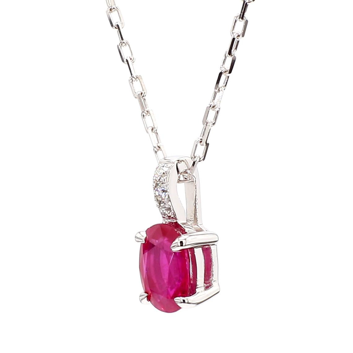 Natural Oval Red Ruby and White Diamond .92 Carat TW Rose Gold Pendant
