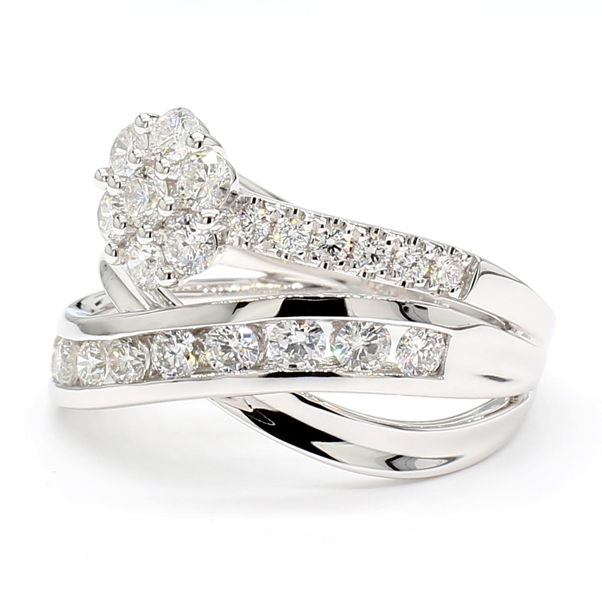 Natural White Round Diamond 1.18 Carat TW White Gold Cocktail Ring