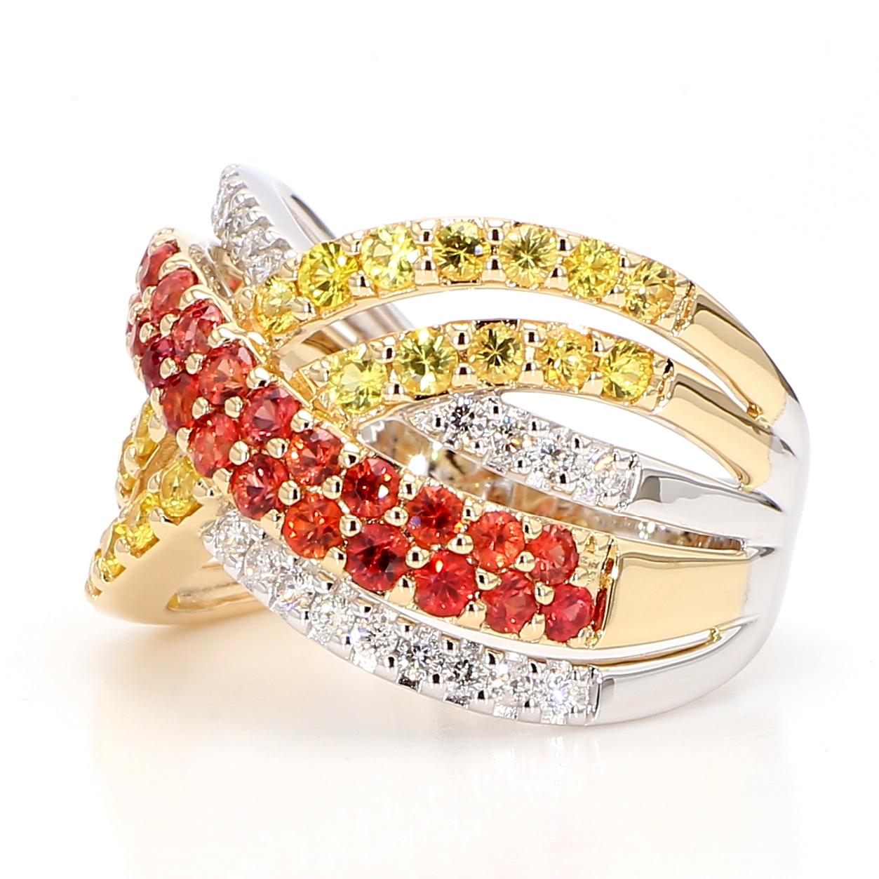 Natural Round Sapphire and White Diamond 2.28 Carat TW Gold Cocktail Ring