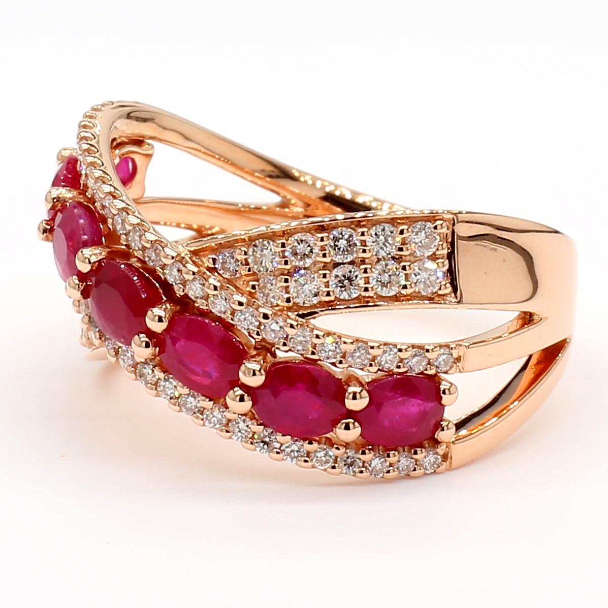 Natural Red Oval Ruby and White Diamond 2.04 Carat TW Gold Cocktail Ring