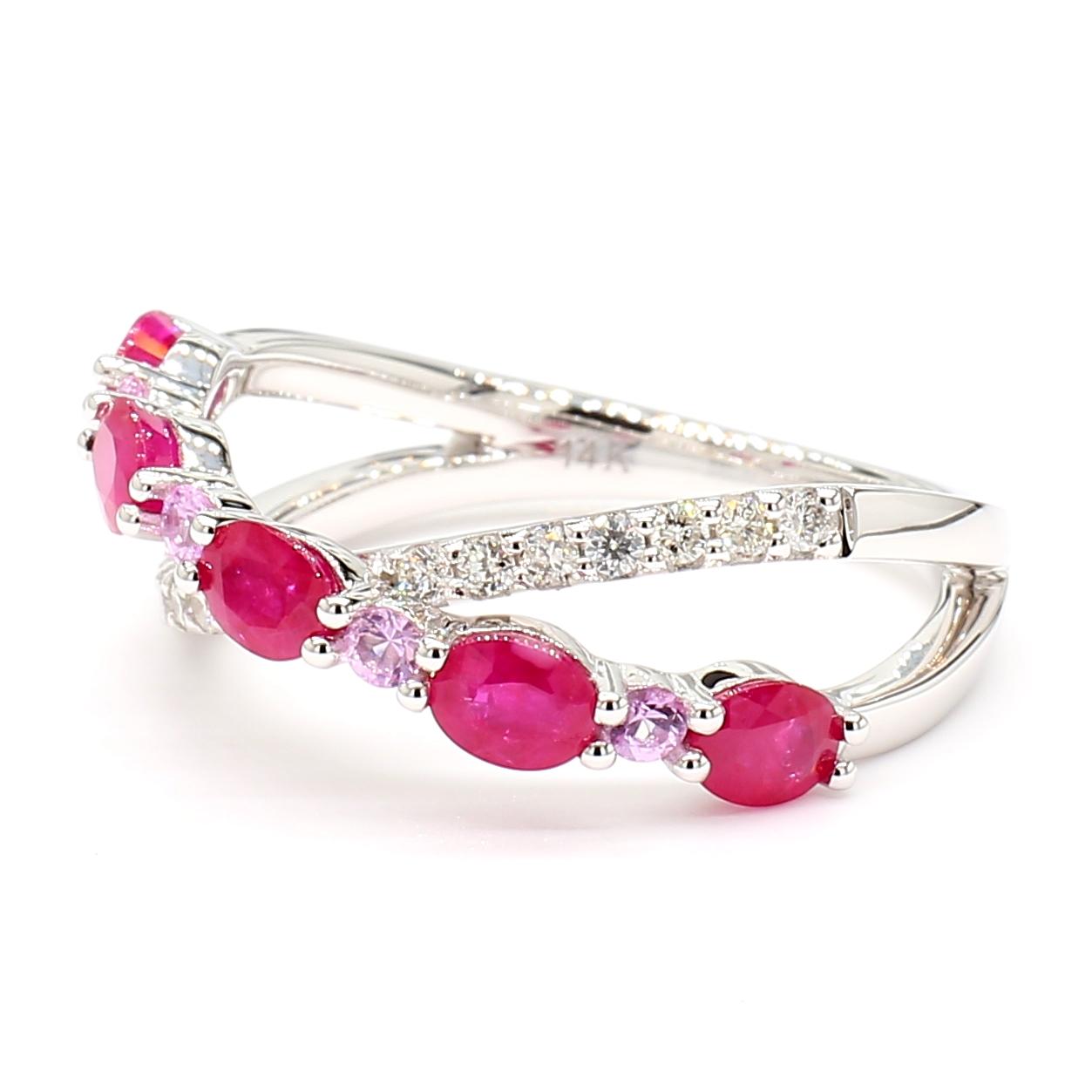 Natural Oval Ruby and Diamond/Sapphire 1.45 Carat TW Gold Cocktail Band