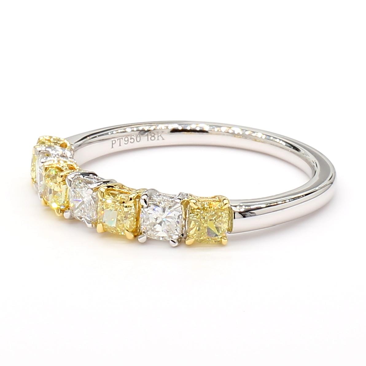 Natural Yellow Radiant Diamond 1.12 Carat TW Platinum Wedding Band