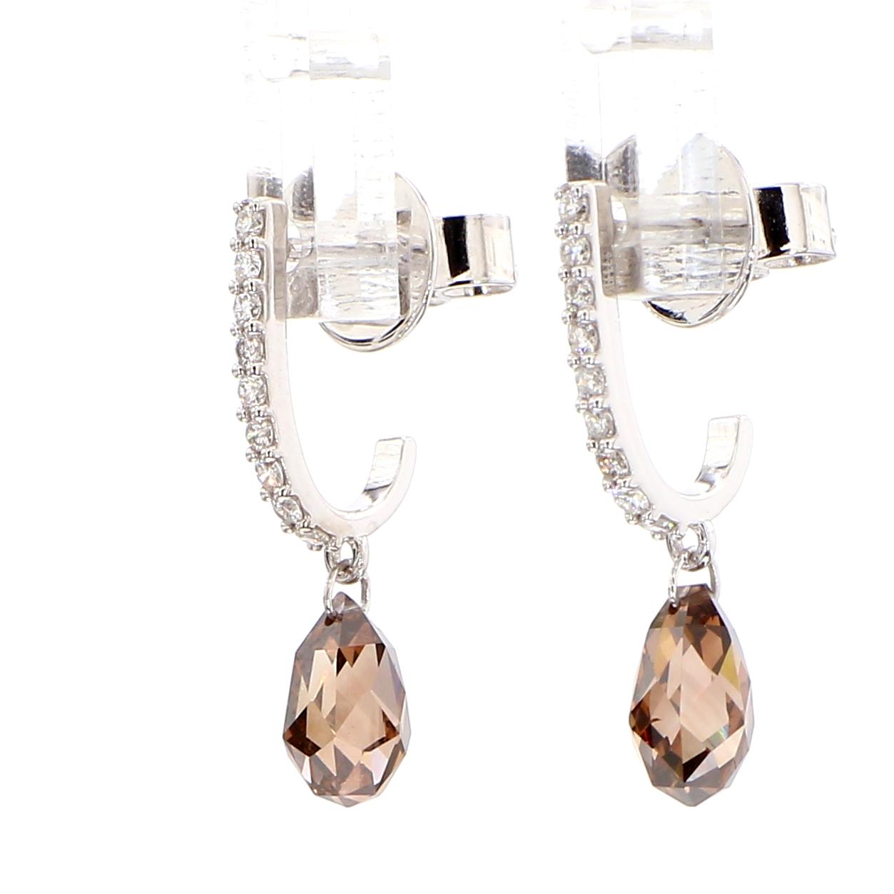 Natural Brown Briolette Diamond 2.39 Carat TW Gold Drop Earrings