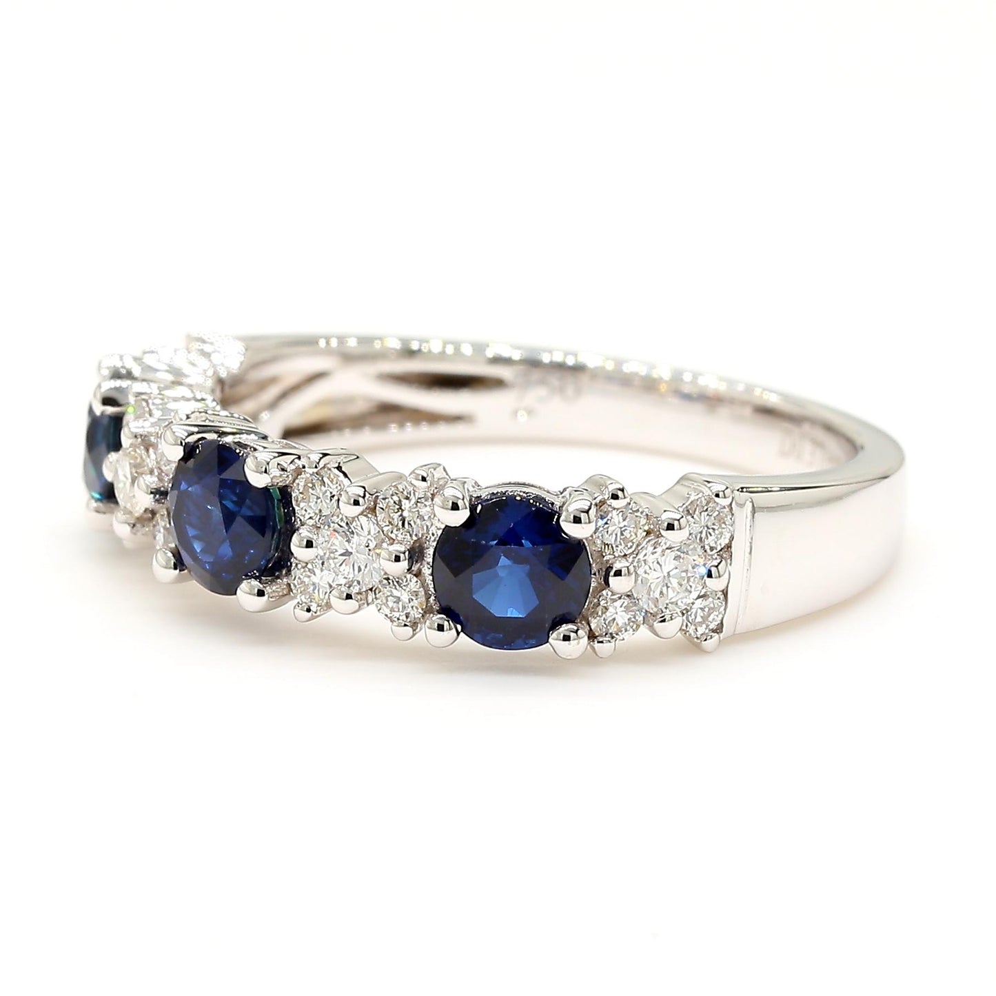 Natural Blue Round Sapphire and White Diamond 1.35 Carat TW Gold Cocktail Band