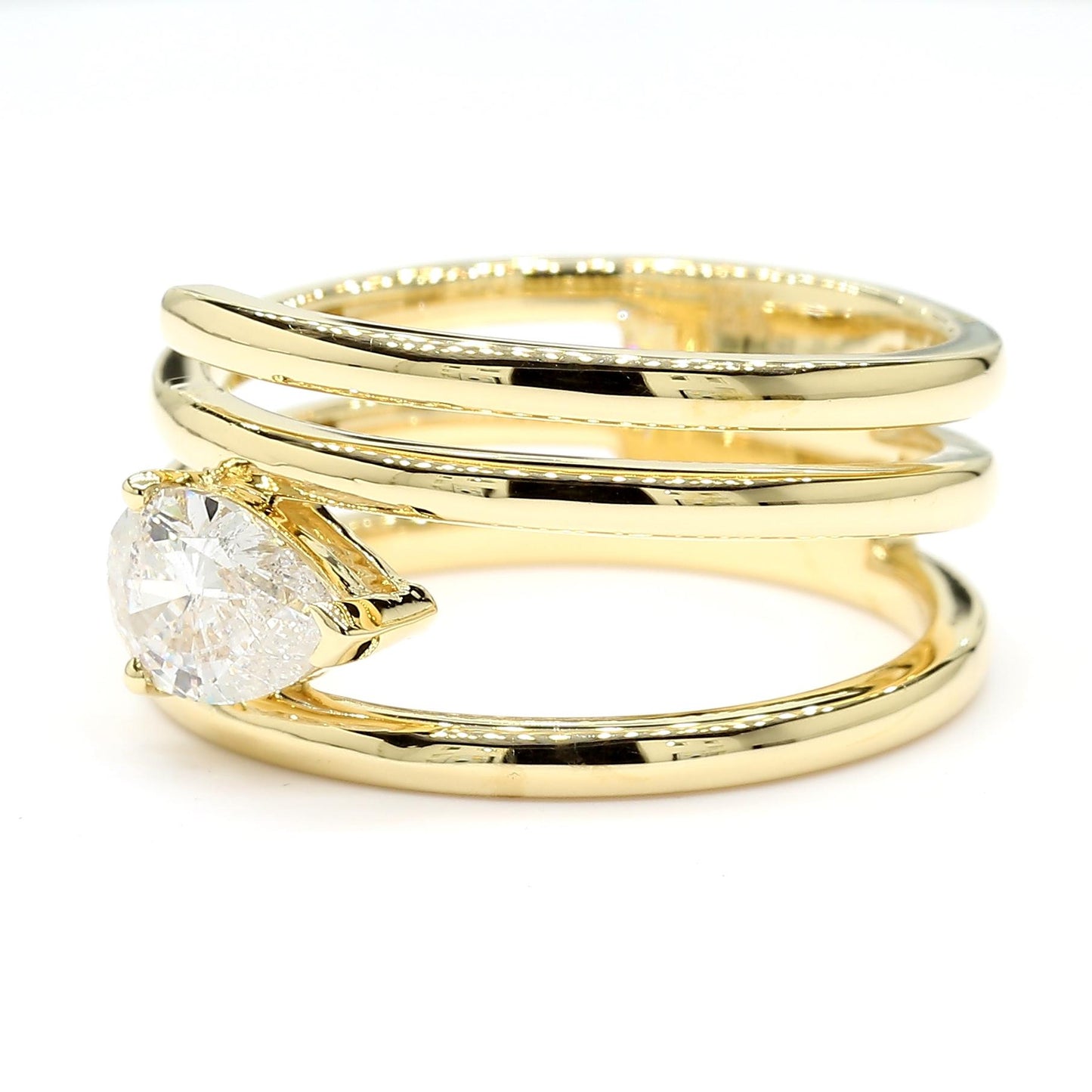 Natural White Pear Diamond 0.72 Carat TW Yellow Gold Cocktail Ring