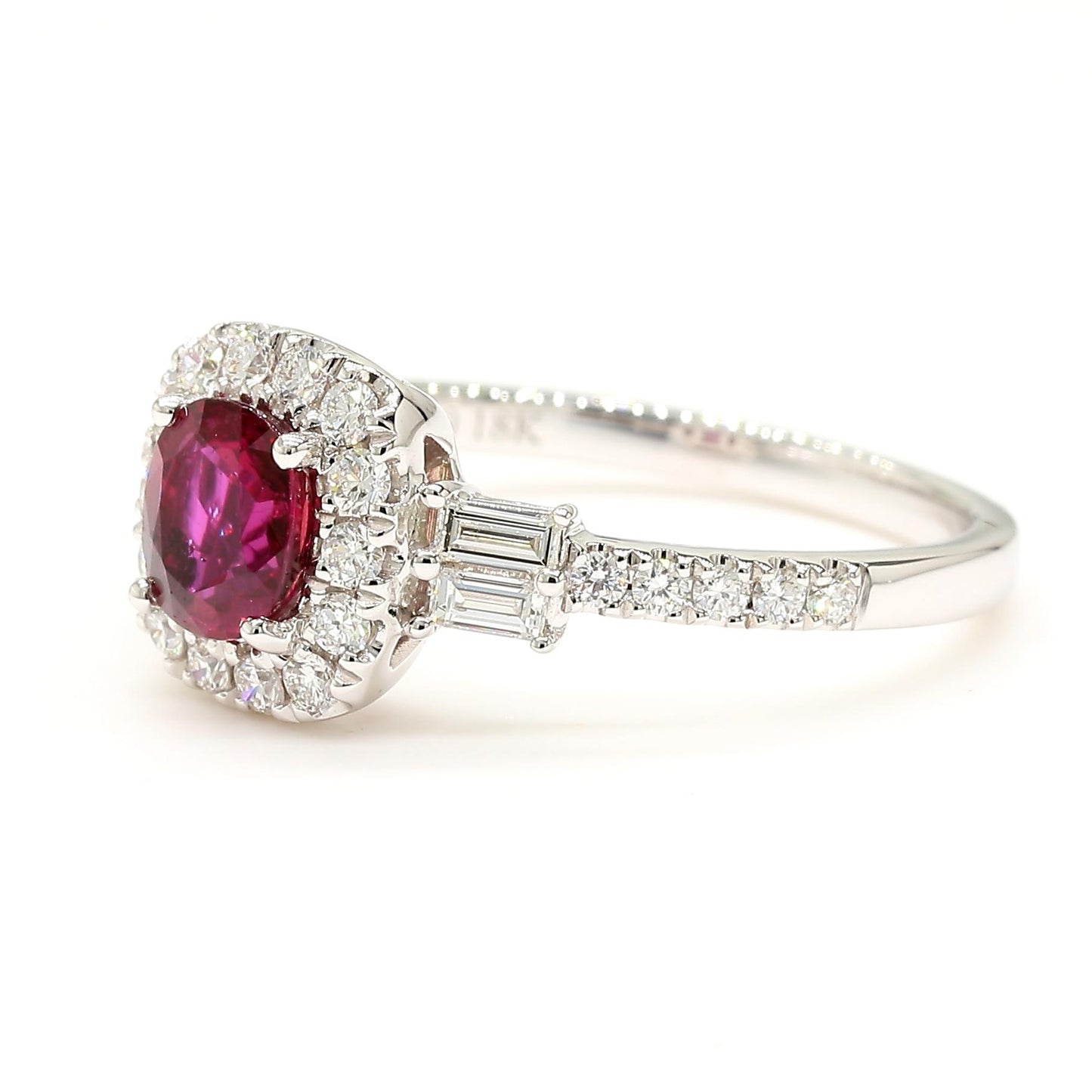 Natural Red Cushion Ruby and White Diamond 1.25 Carat TW Gold Cocktail Ring