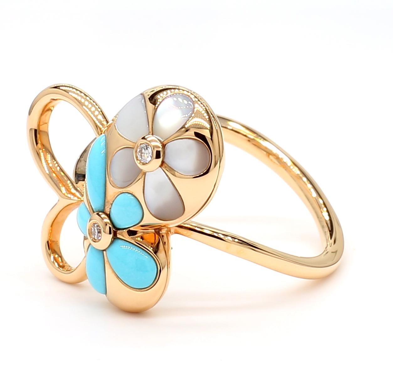 Natural Turquoise and White Diamond .51 Carat TW Rose Gold Fashion Ring