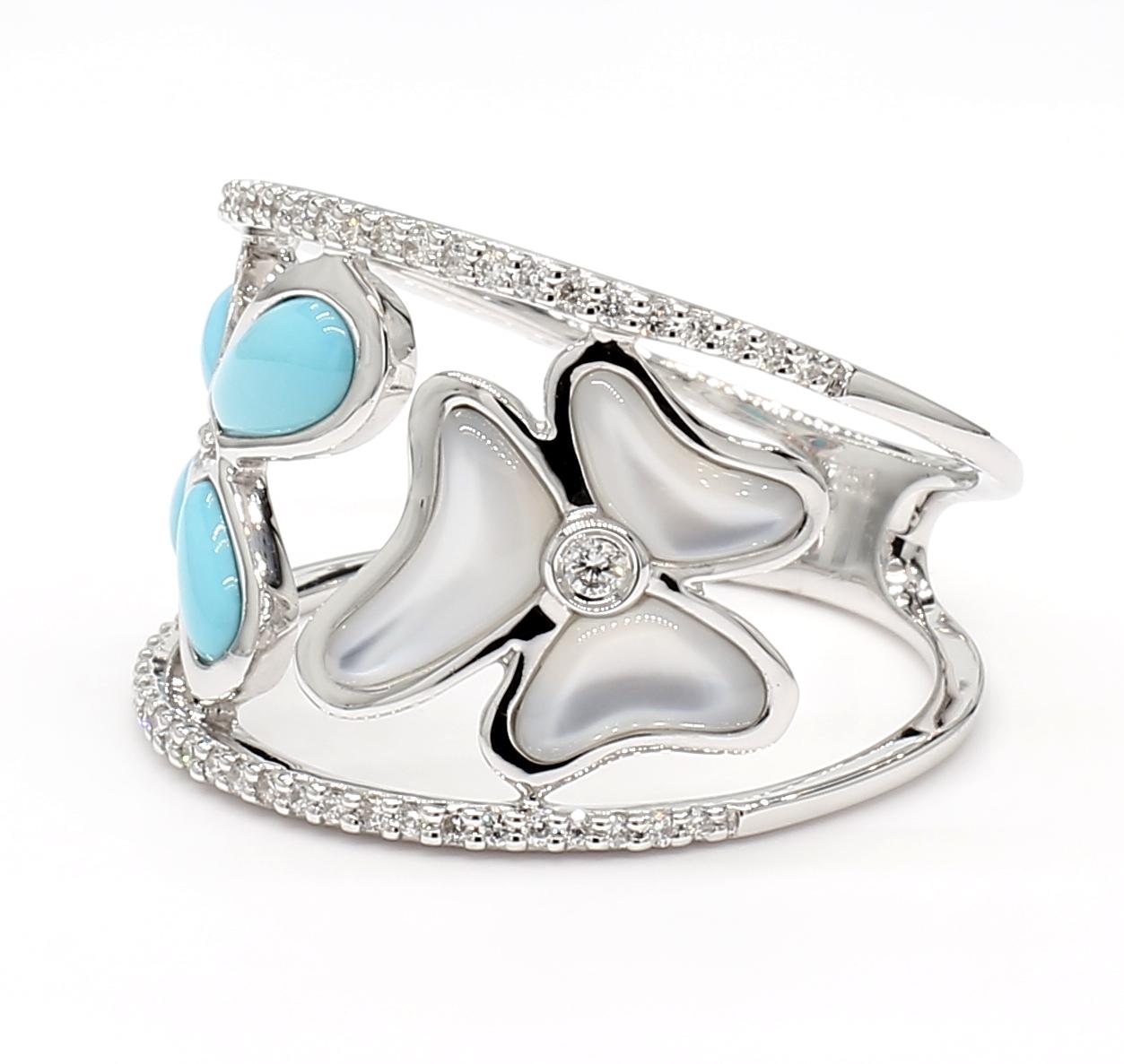 Natural Turquoise and White Diamond .43 Carat TW White Gold Fashion Ring