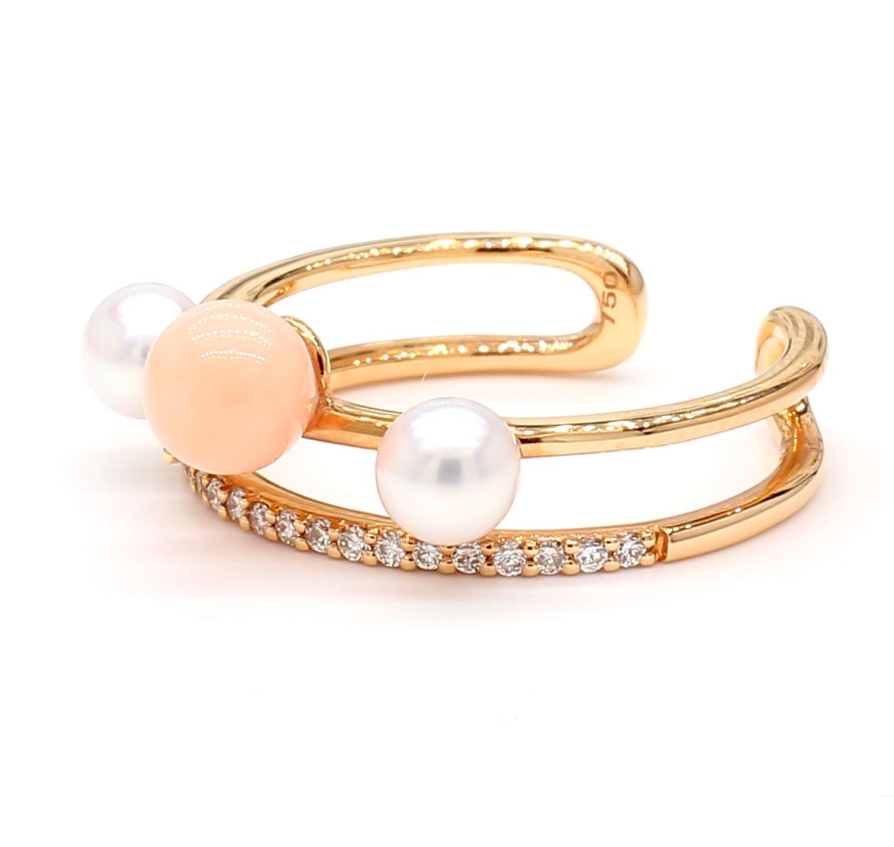 Natural White Pearl and White Diamond .55 Carat TW Rose Gold Fashion Ring