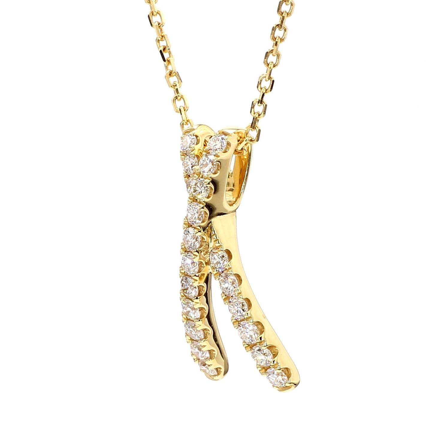 Natural White Round Diamond .55 Carat TW Yellow Gold Drop Pendant