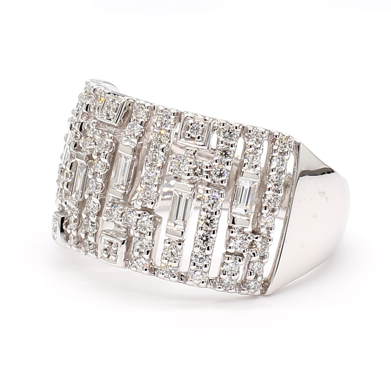 Natural White Baguette Diamond 0.68 Carat TW White Gold Cocktail Ring