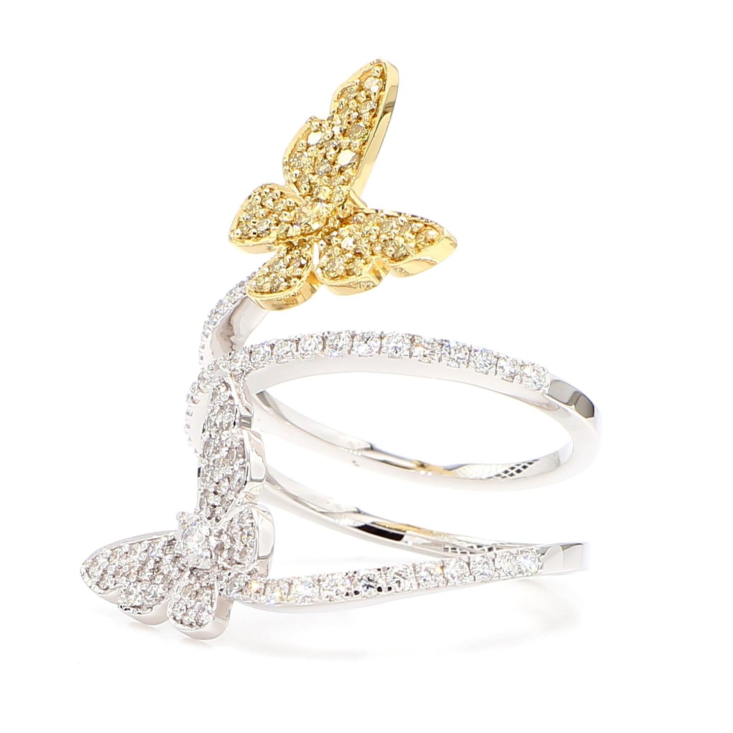 Natural Yellow Round Diamond 0.96 Carat TW Gold Cocktail Ring