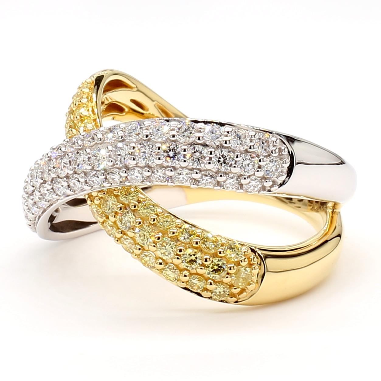 Natural Yellow Round Diamond 0.99 Carat TW Gold Cocktail Ring