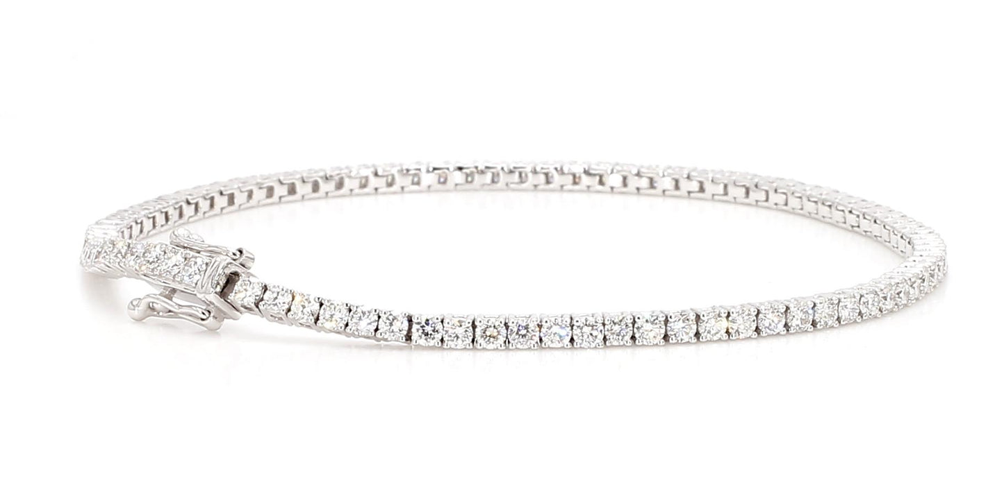 Natural White Round Diamond 2.53 Carat TW White Gold Tennis Bracelet