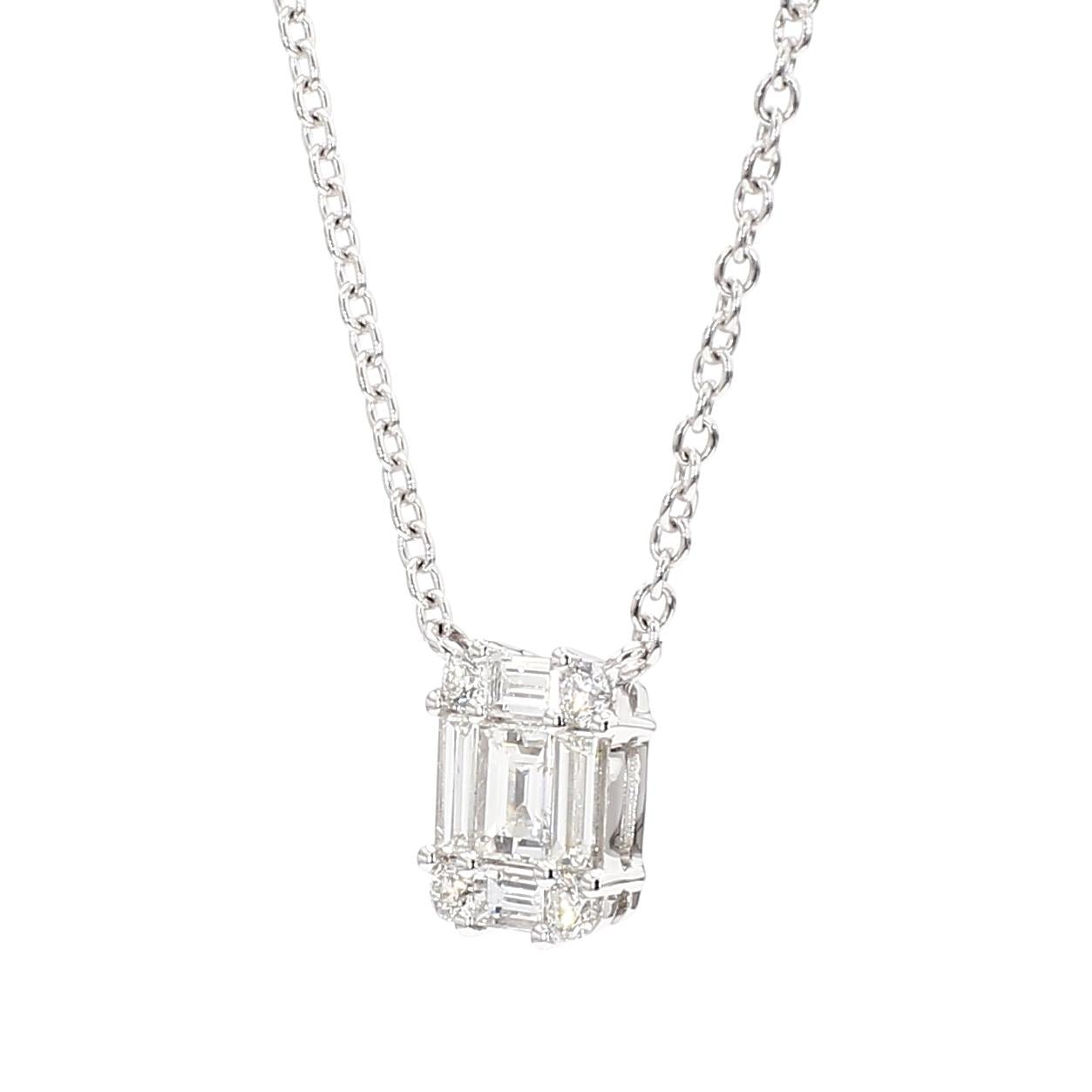 Natural White Baguette Diamond 0.85 Carat TW White Gold Drop Necklace