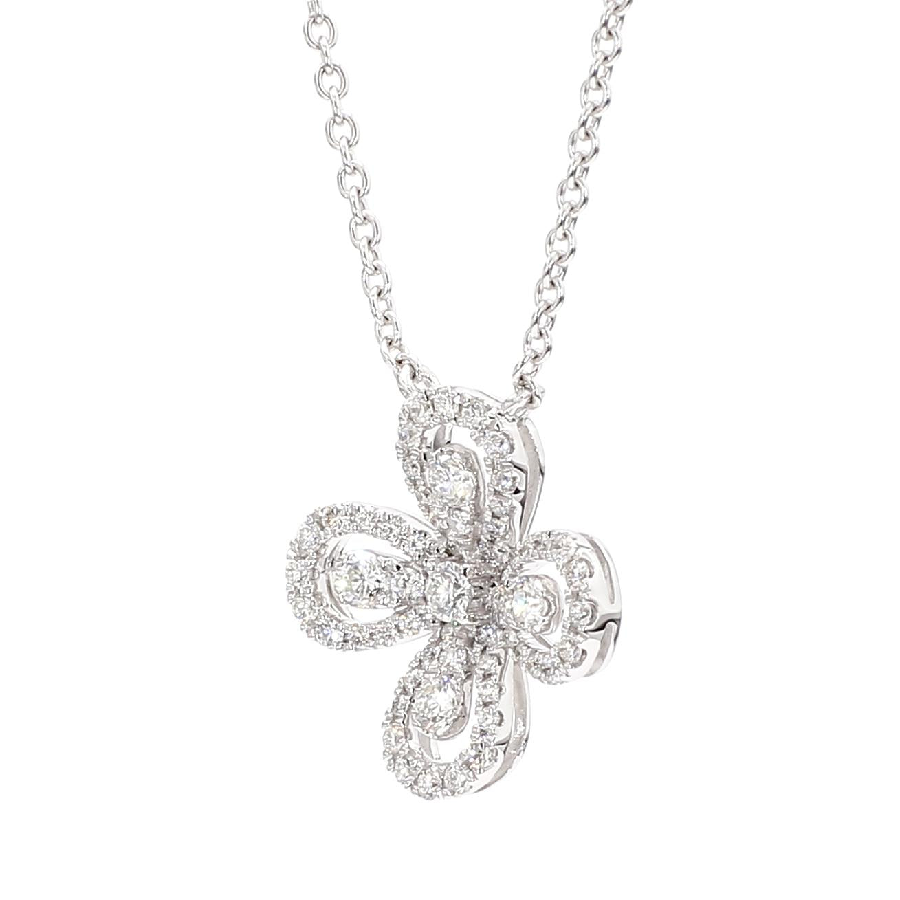 Natural White Round Diamond .67 Carat TW White Gold Drop Necklace