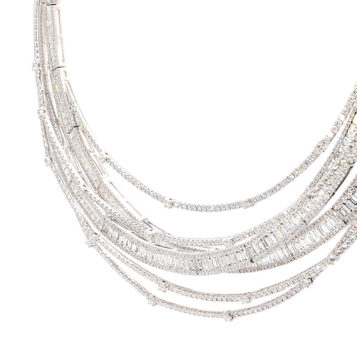 Natural White Baguette Diamond 36.32 Carat TW White Gold Drop Necklace
