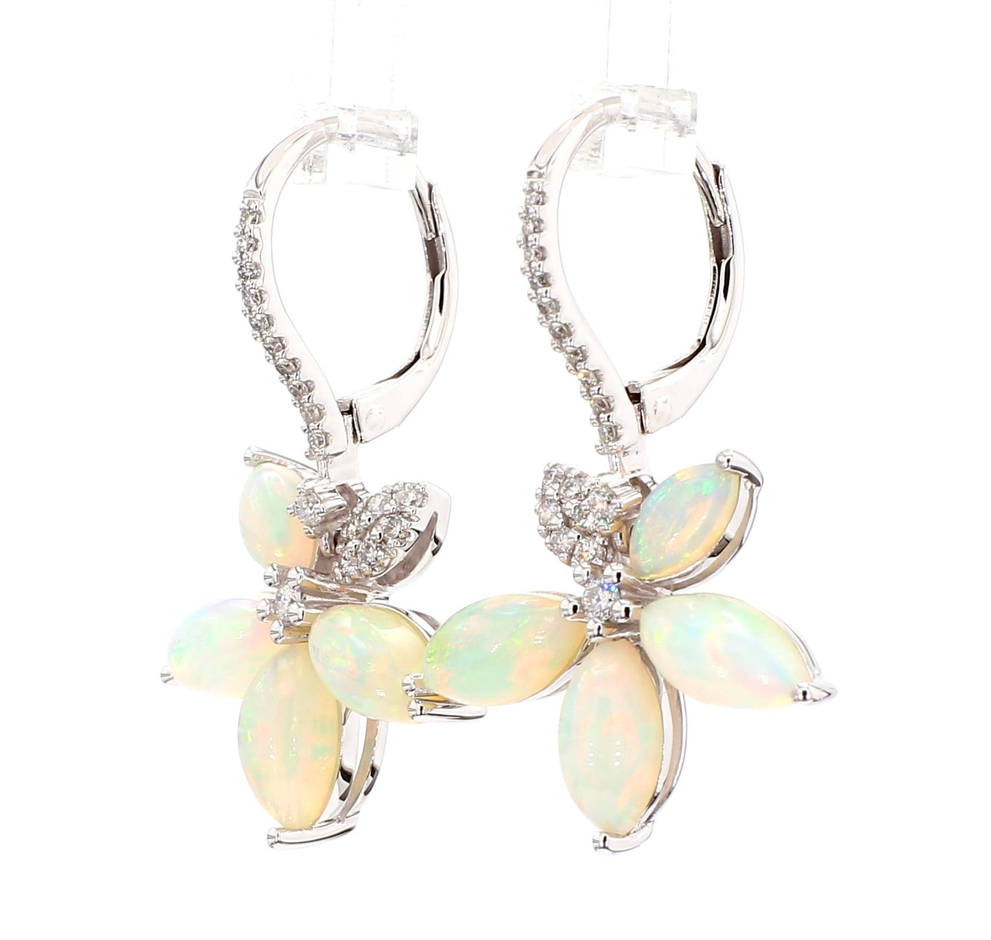 Natural Marquise Opal and White Diamond 3.81 Carat TW White Gold Drop Earrings