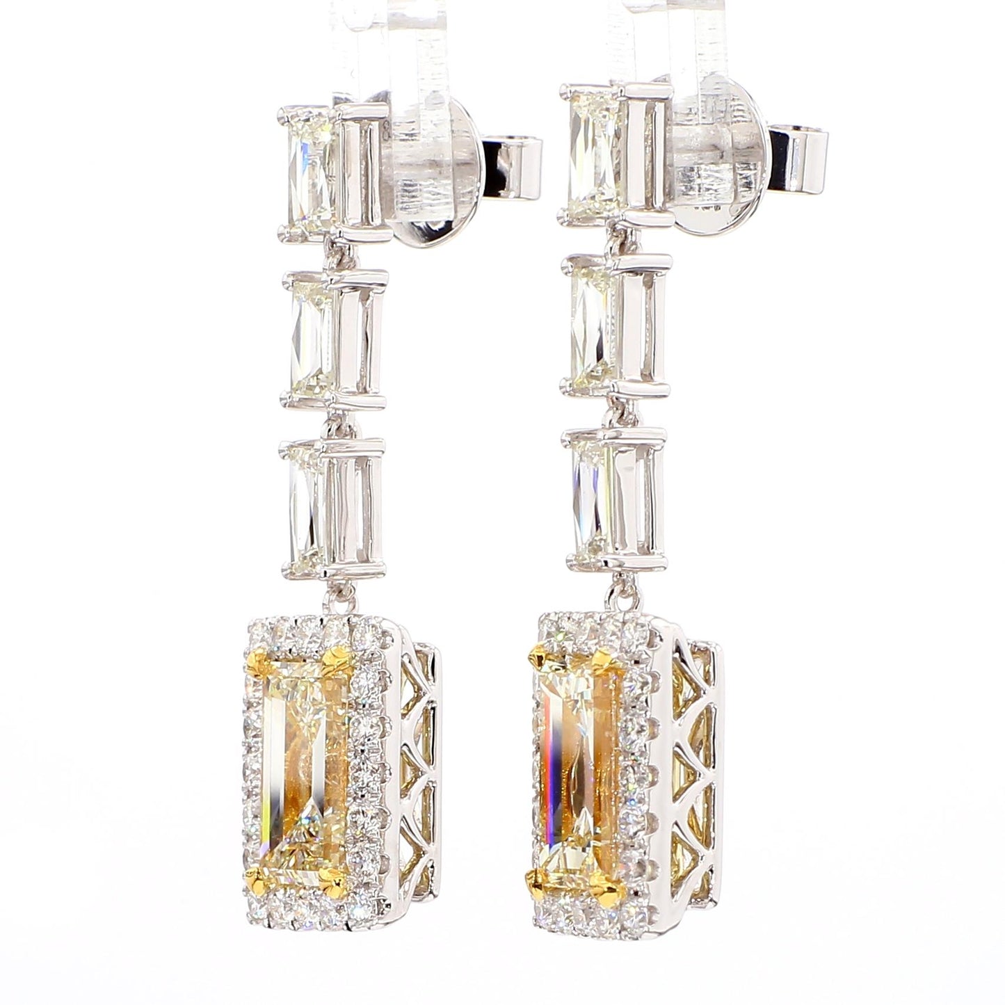 GIA Certified Natural Yellow Baguette Diamond 6.57 Carat TW Gold Drop Earrings