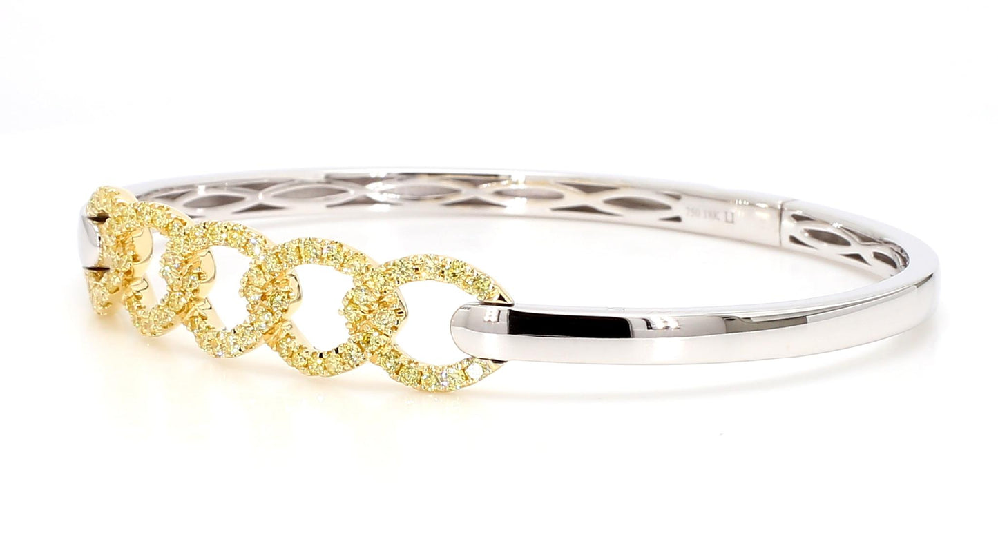 Natural Yellow Round Diamond 0.89 Carat TW Gold Cuff Bracelet