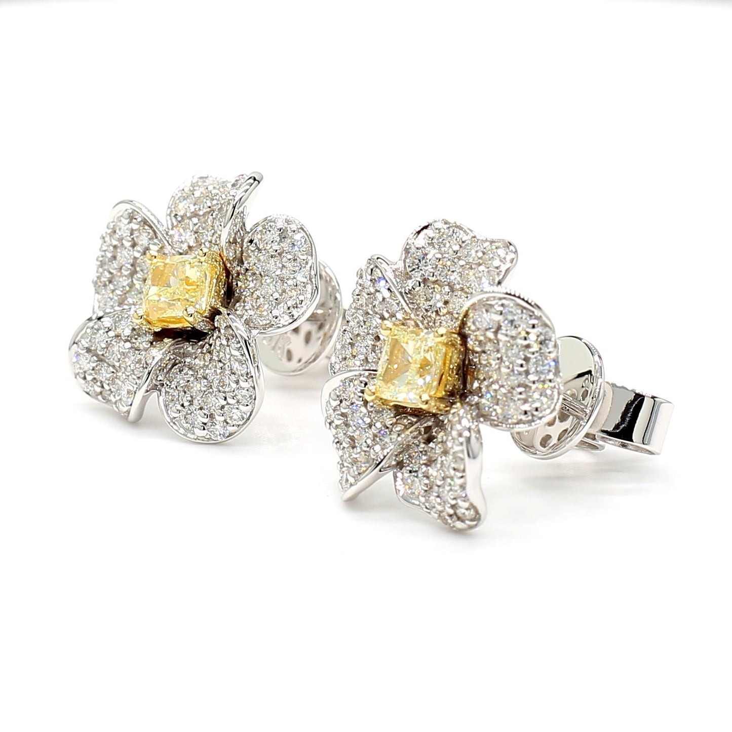 Natural Yellow Cushion Diamond 1.56 Carat TW Gold Stud Earrings