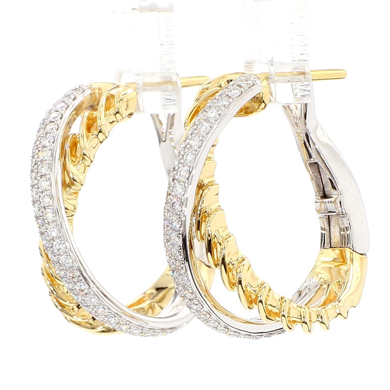 Natural White Round Diamond 0.90 Carat TW Gold Hoop Earrings