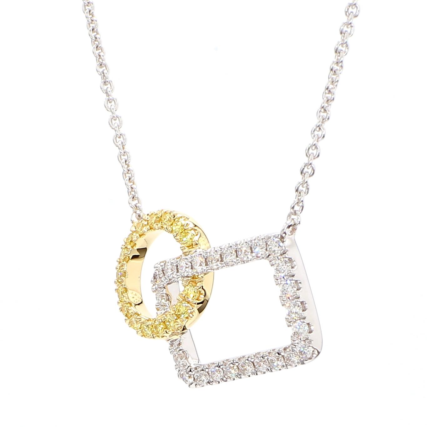 Natural Yellow Round and White Diamond .37 Carat TW Gold Drop Necklace