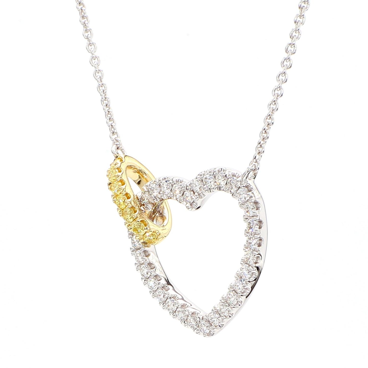 Natural Yellow Round and White Diamond .41 Carat TW Gold Drop Necklace