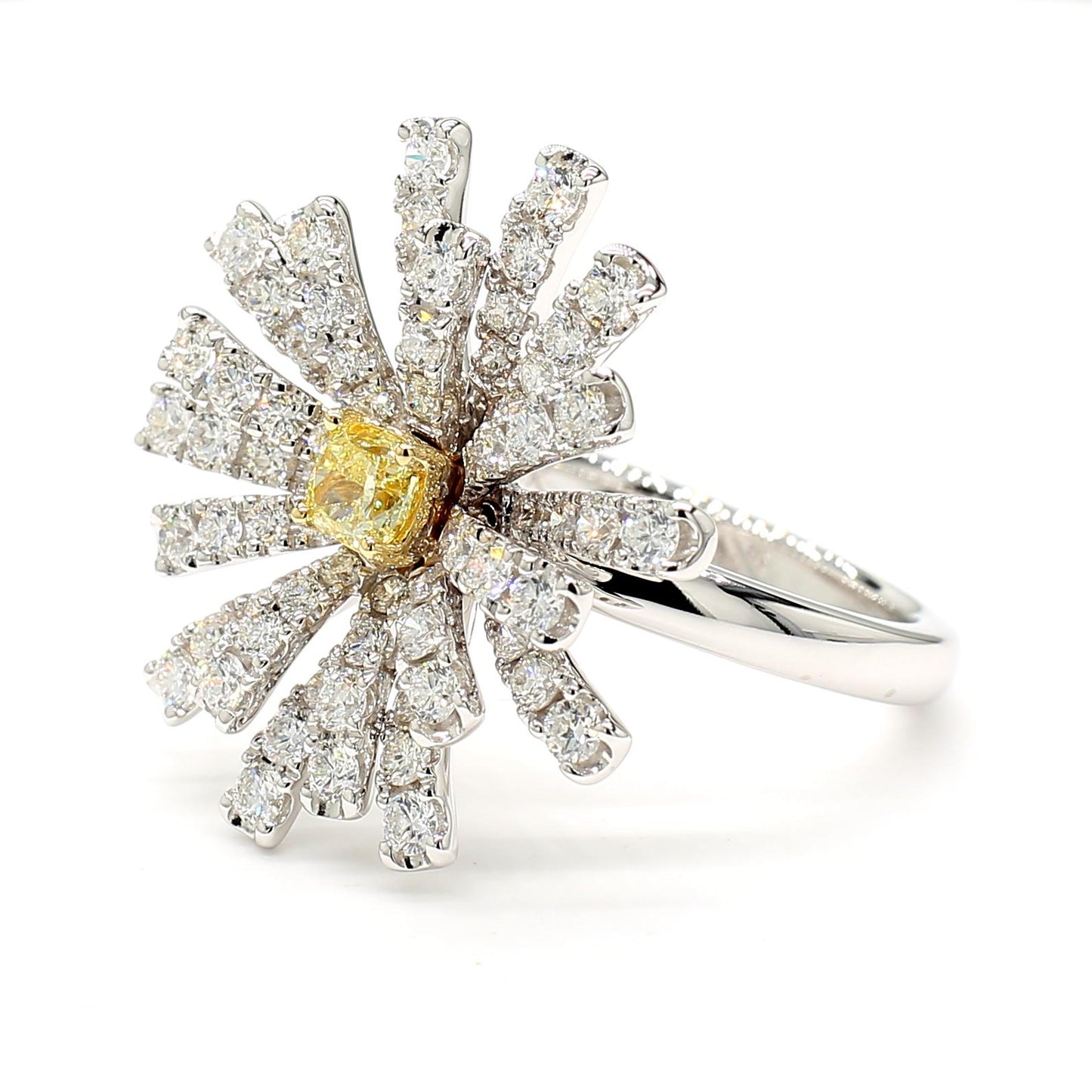 Natural Yellow Cushion Diamond 1.79 Carat TW Gold Cocktail Ring