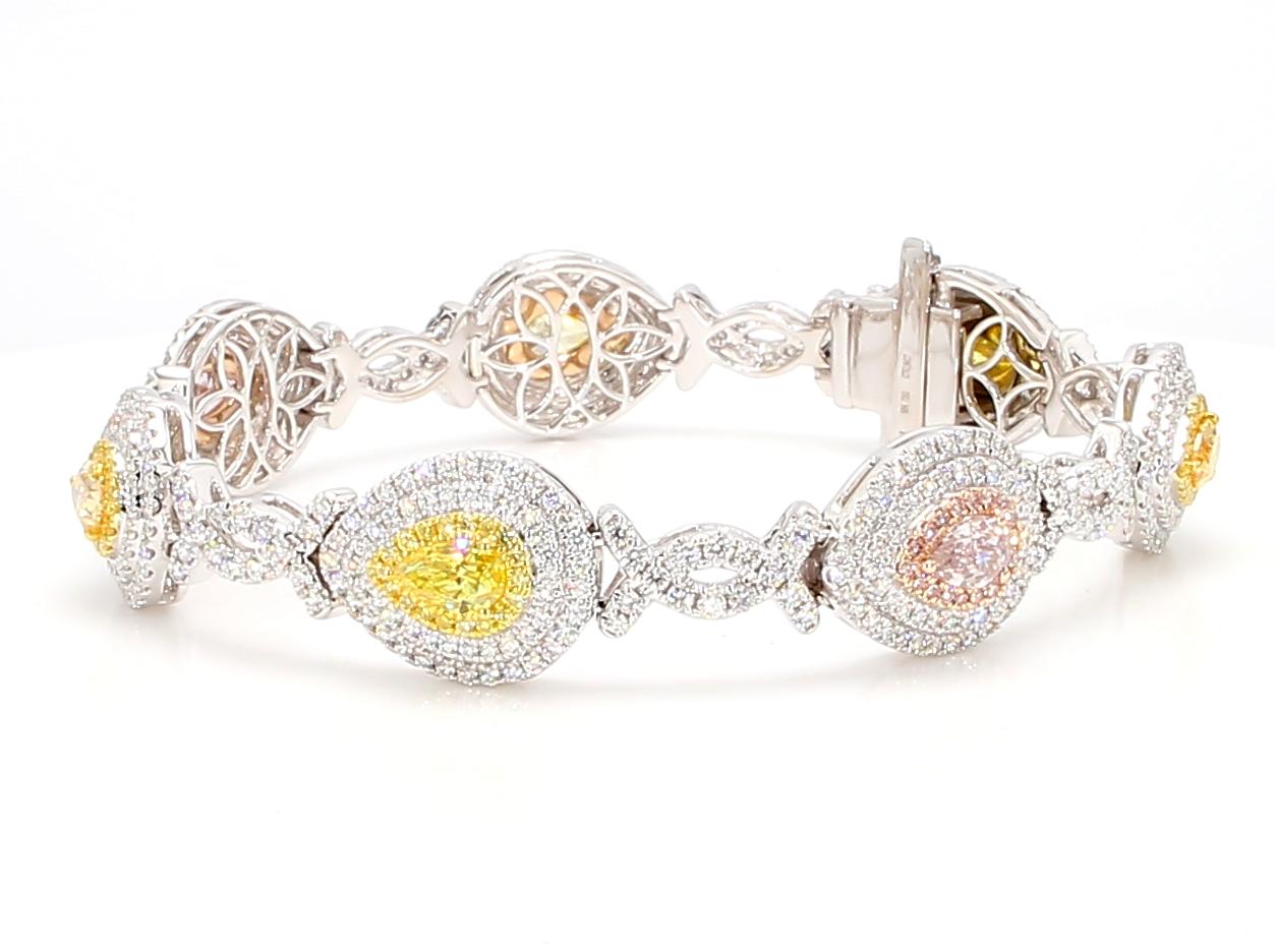 GIA Certified Vivid Yellow and Fancy Pink Diamond 6.75 Carat TW Gold Bracelet