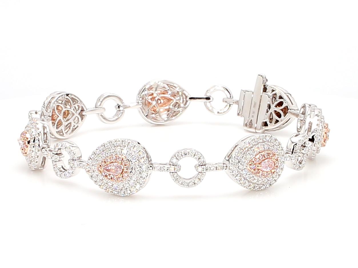 GIA Certified Natural Pink Pear Diamond 3.30 Carat TW Gold Tennis Bracelet