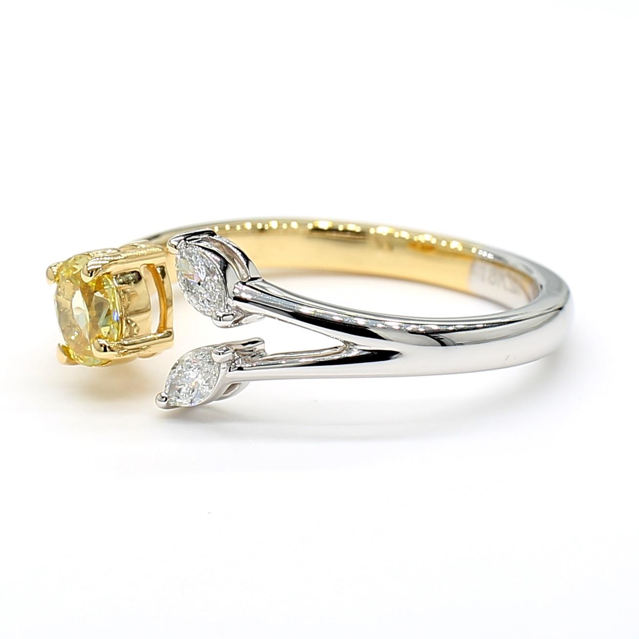 GIA Certified Intense Yellow Oval Diamond 0.52 Carat TW Gold Cocktail Ring