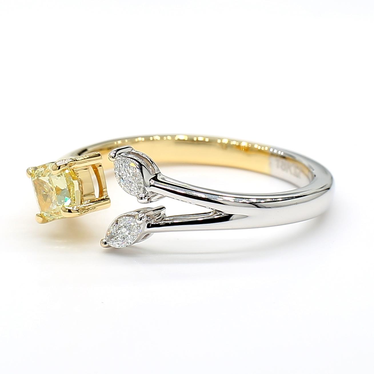 GIA Certified Natural Yellow Cushion Diamond 0.60 Carat TW Gold Cocktail Ring