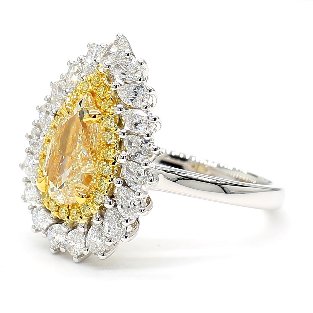GIA Certified Natural Yellow Pear Diamond 2.66 Carat TW Gold Cocktail Ring