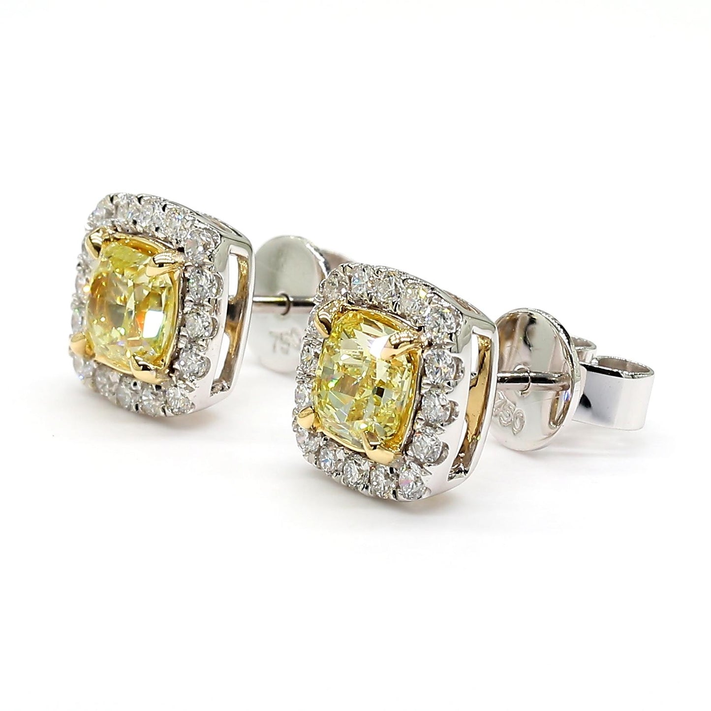 GIA Certified Fancy Yellow Radiant Diamond 1.40 Carat TW Gold Stud Earrings