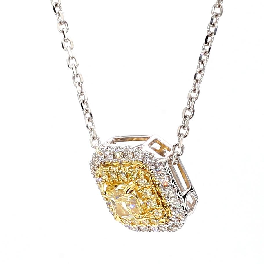 Natural Yellow Cushion Diamond 0.88 Carat TW Gold Drop Pendant