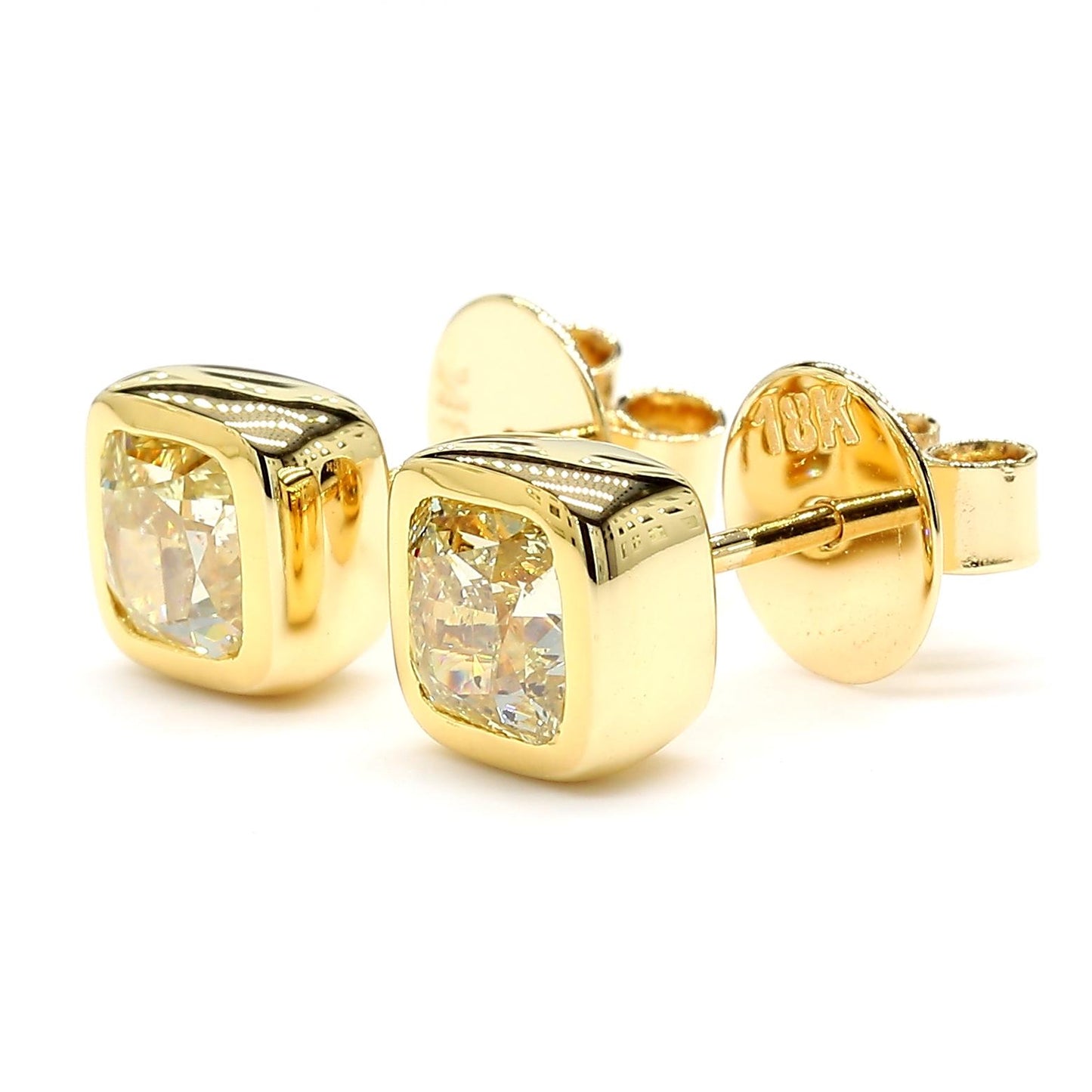 GIA Certified Natural Yellow Cushion Diamond 2.00 Carat TW Gold Stud Earrings