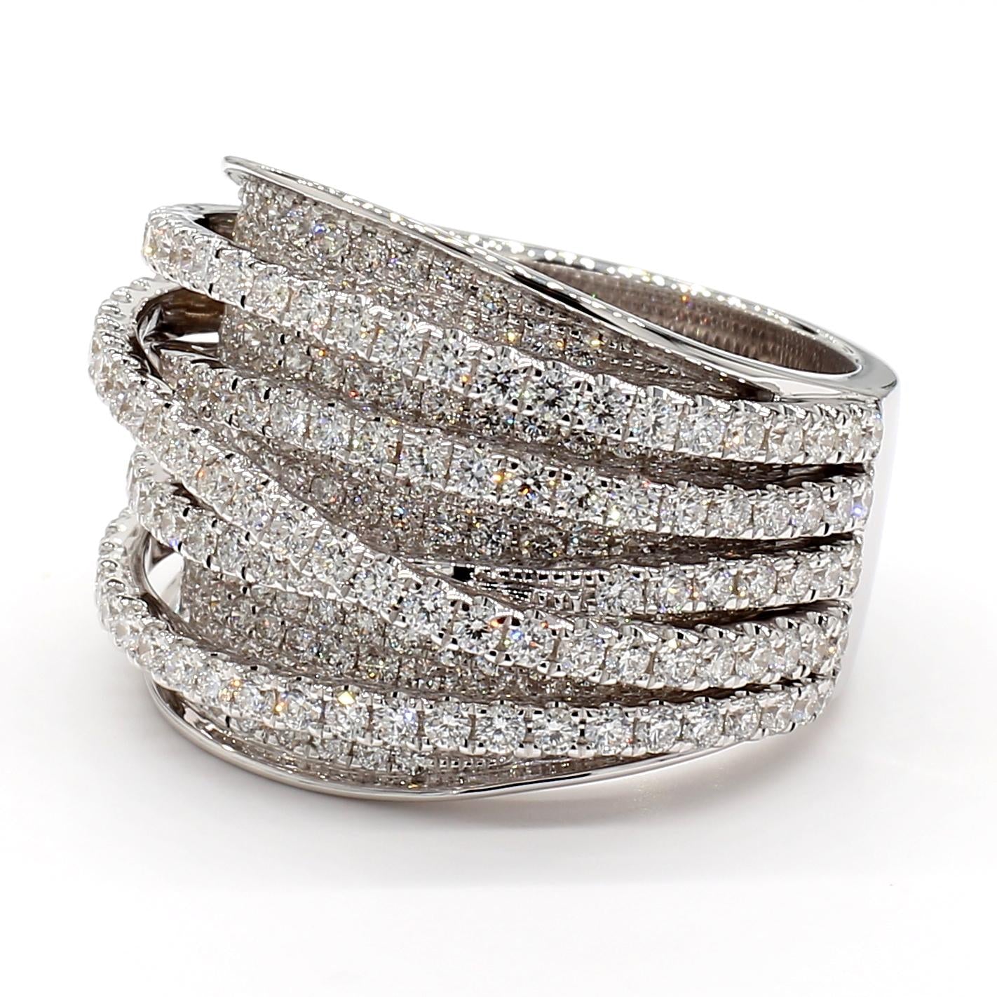 Natural White Round Diamond 3.35 Carat TW White Gold Cocktail Band