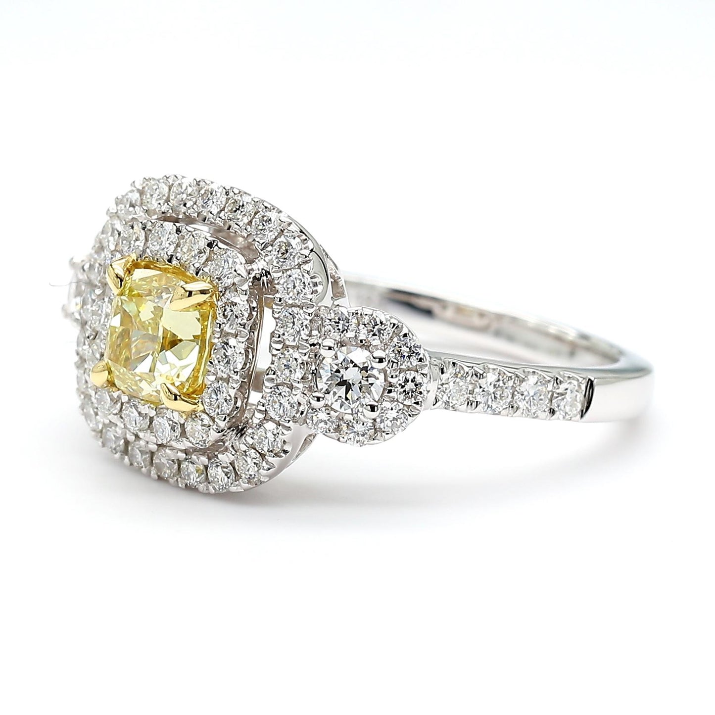 Natural Yellow Cushion Diamond 1.49 Carat TW Gold Cocktail Ring