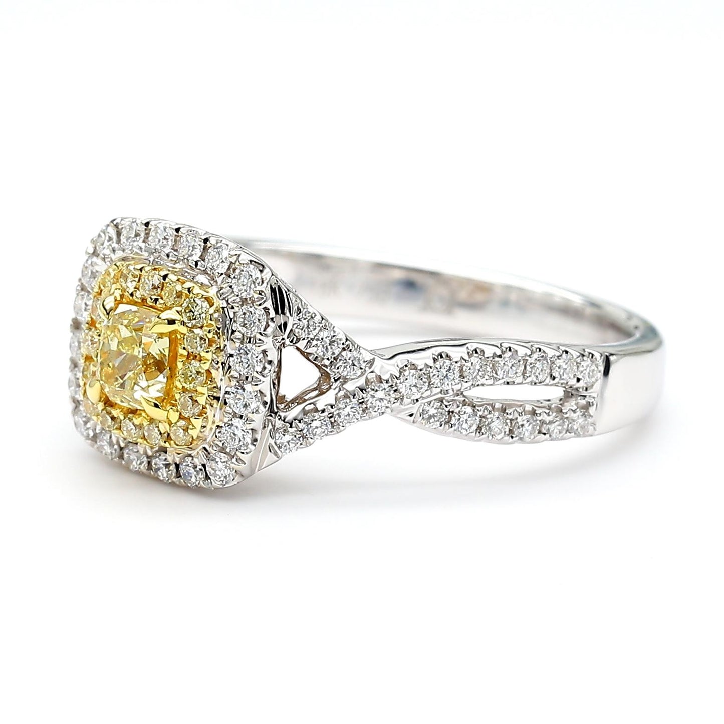 Natural Yellow Cushion Diamond 0.69 Carat TW Gold Cocktail Ring