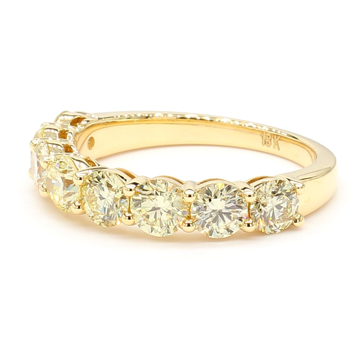 Natural Yellow Round Diamond 2.02 Carat TW Yellow Gold Wedding Band