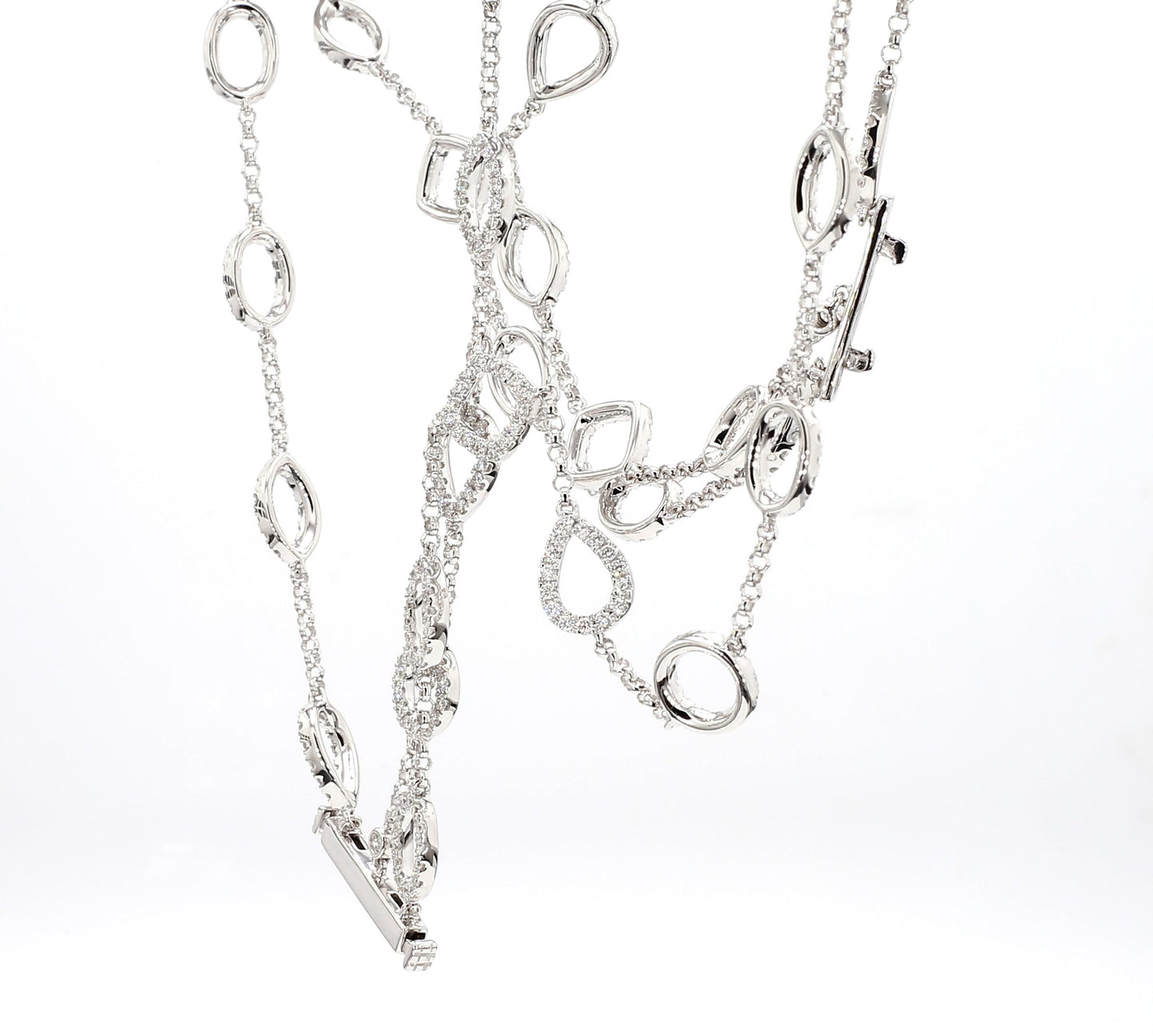 Natural White Round Diamond 2.52 Carat TW White Gold Chain Bracelet