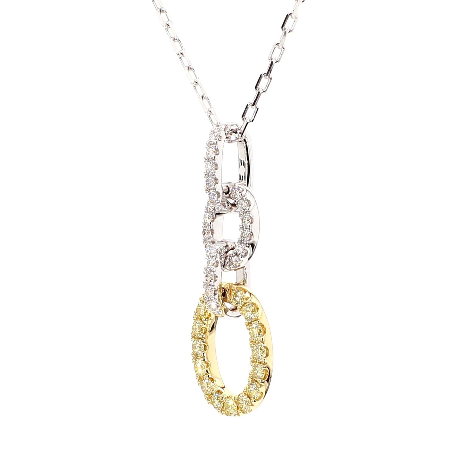 Natural Yellow Round and White Diamond .39 Carat TW Gold Drop Pendant