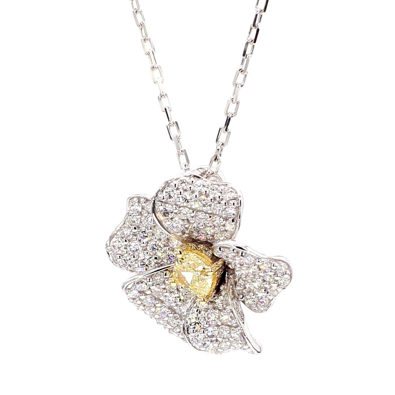 Natural Yellow Cushion Diamond 1.27 Carat TW Gold Drop Pendant